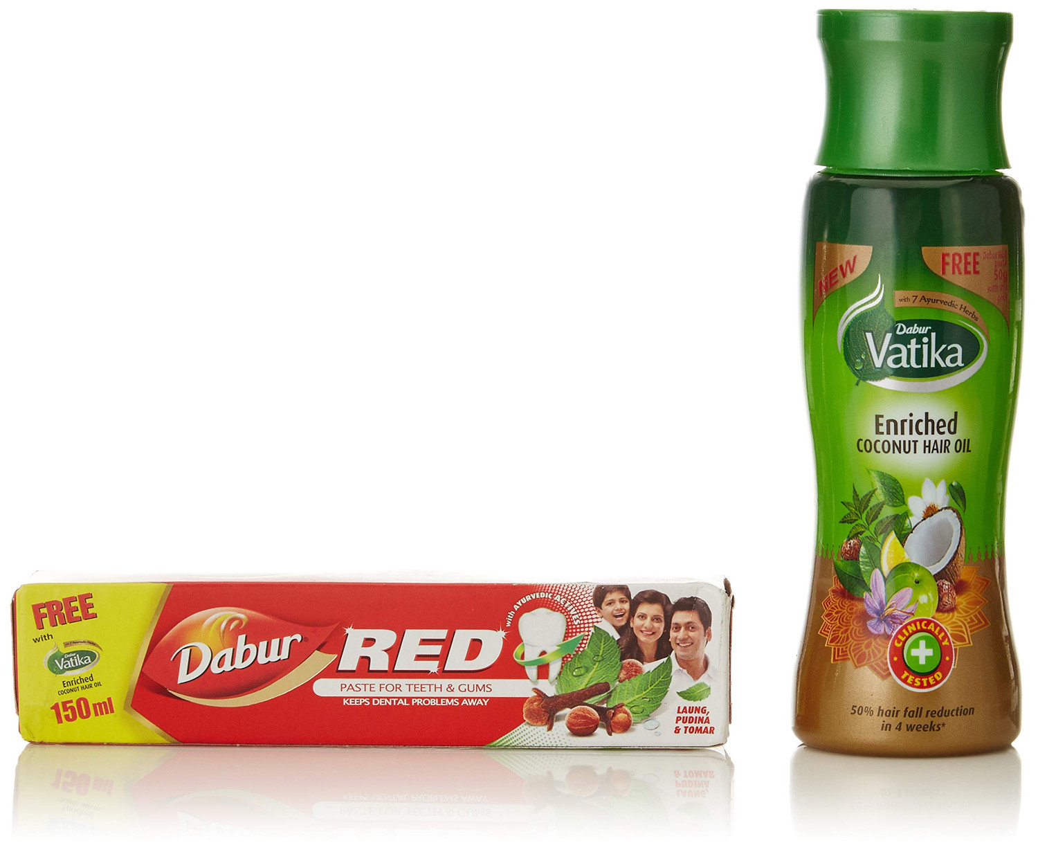 Dabur Vatika Enriched Cocount Hair Oil, 150 ml with free Dabur Red Tooth Paste 50g  India