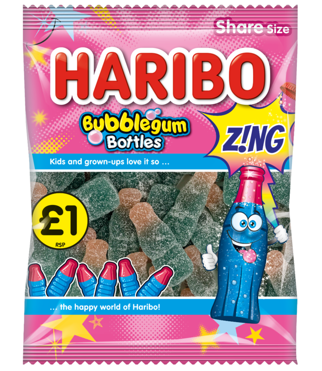 Haribo Bubblegum Bottles Jelly Sweets Candy - 160g (Imported From UK)