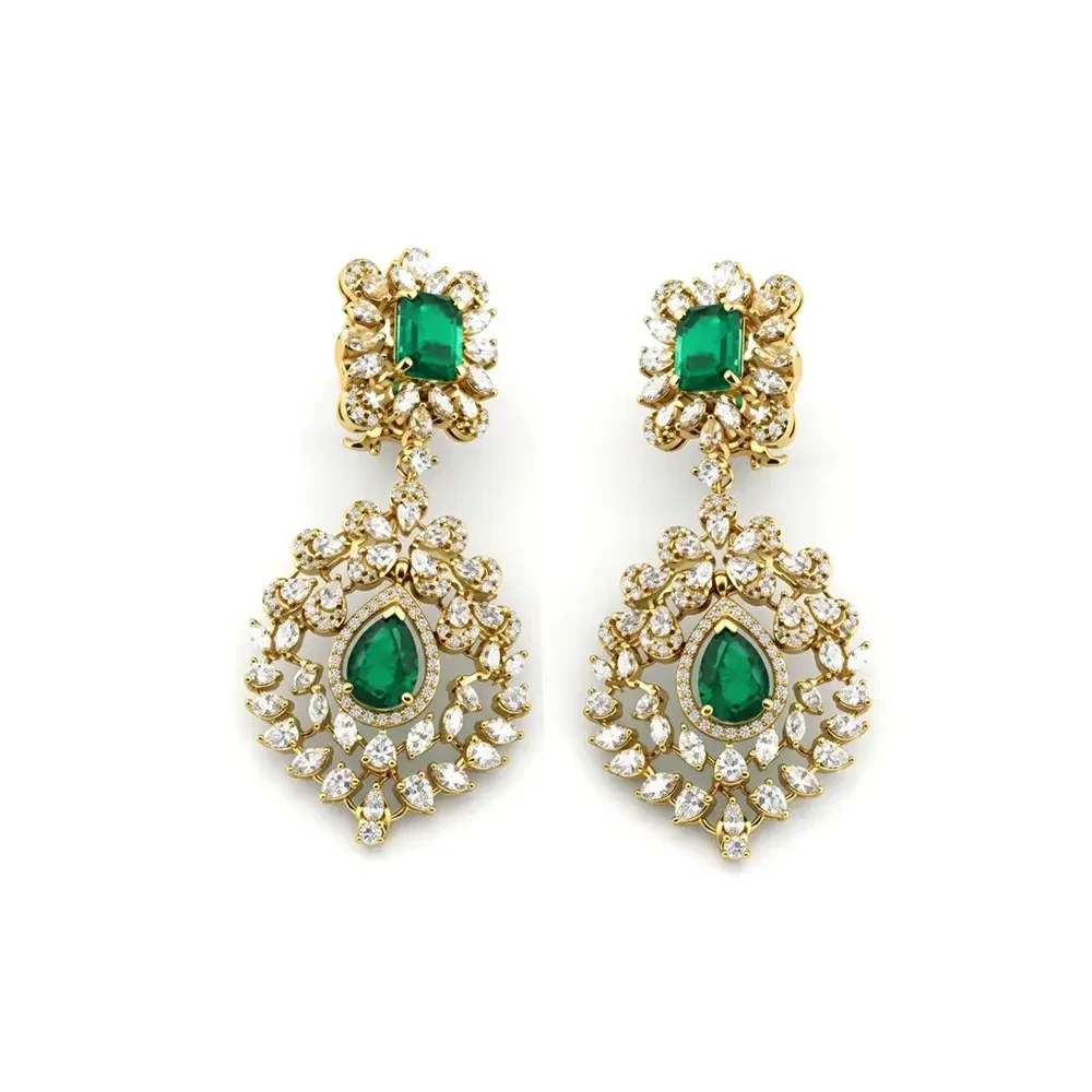 Diamond heavy weight color stone pendant earring
