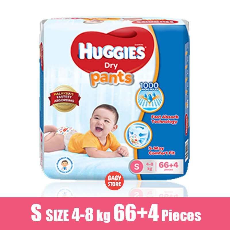 Huggies Dry Pants Baby Diaper (4-8kg) S66 + 4 Free Diaper (Malaysia)