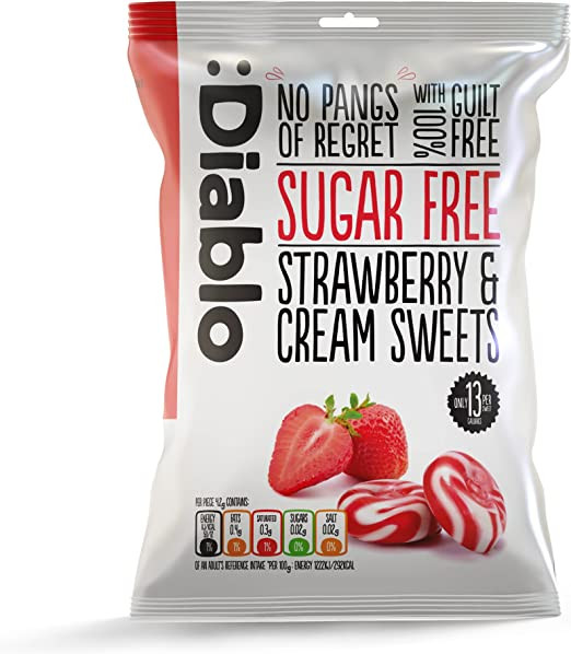 Diablo Sugar Free Strawberry & Cream Sweets Candy - 75g (Imported from UK)